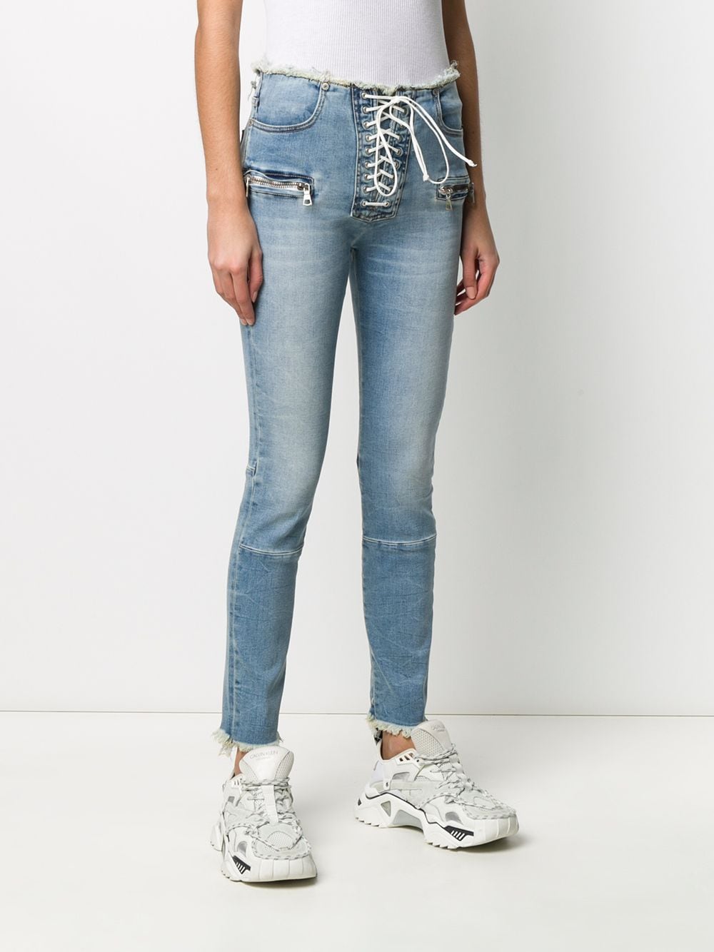 Shop Ben Taverniti Unravel Project Mid-rise Laced Skinny Jeans In Blue