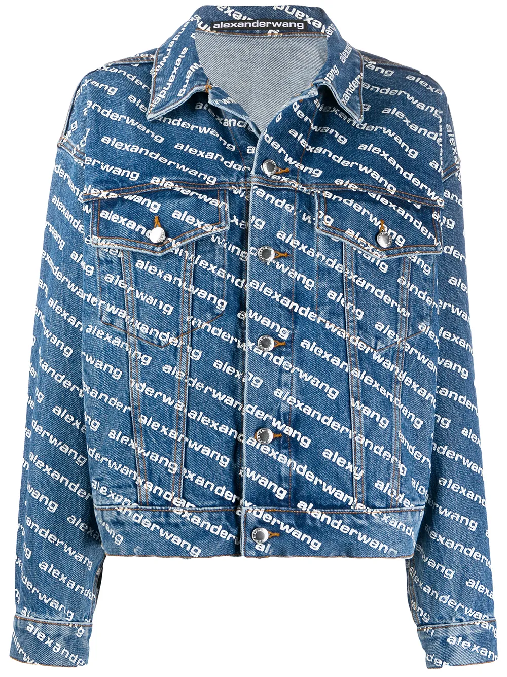 Shop Alexander Wang Logo Print Denim Jacket In Blue