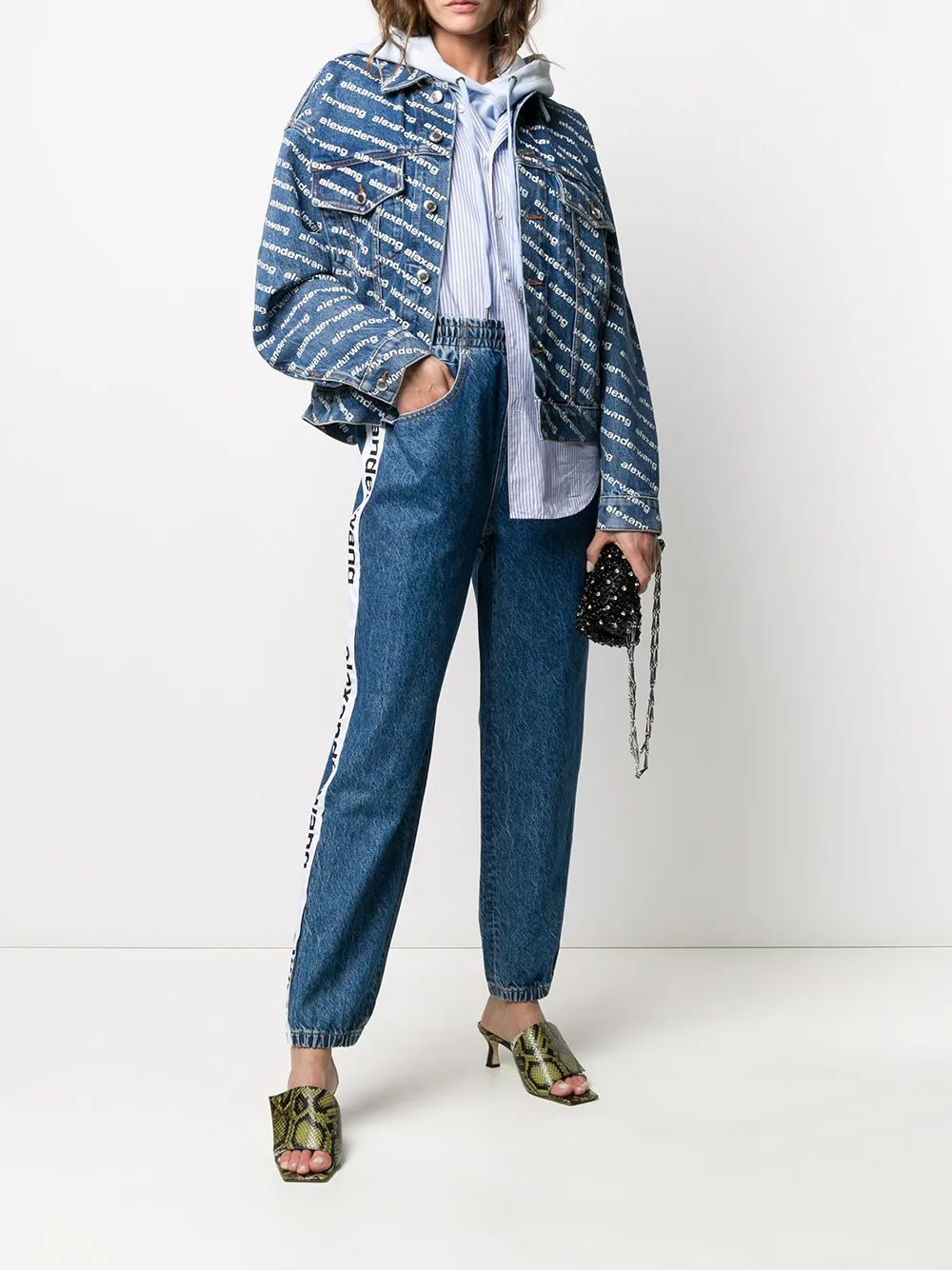 Shop Alexander Wang Logo Print Denim Jacket In Blue