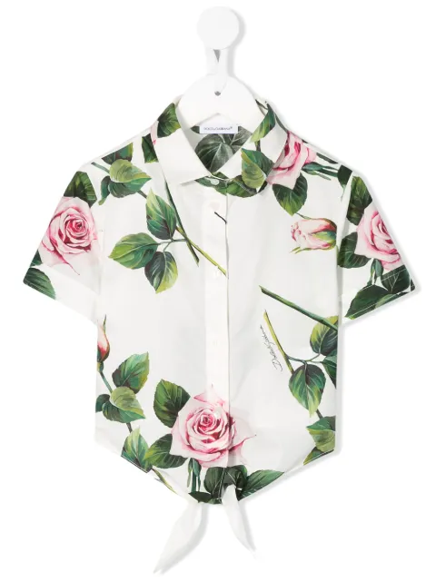 Dolce & Gabbana Kids rose print cropped shirt