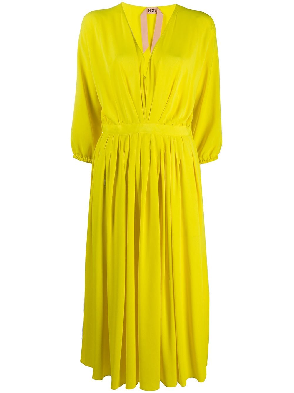 N°21 V-neck Flared Midi Dress In Yellow