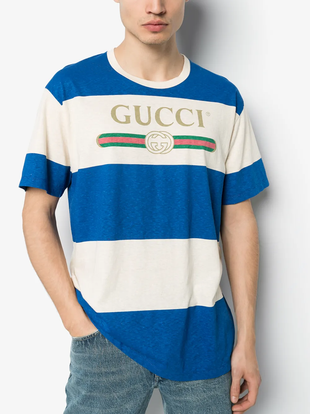 GUCCI FAKE LOGO STRIPE T-SHIRT,604176XJB6V14906251