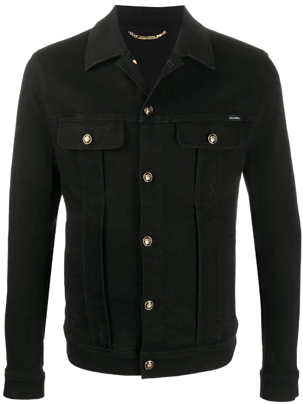 black denim jacket with gold buttons