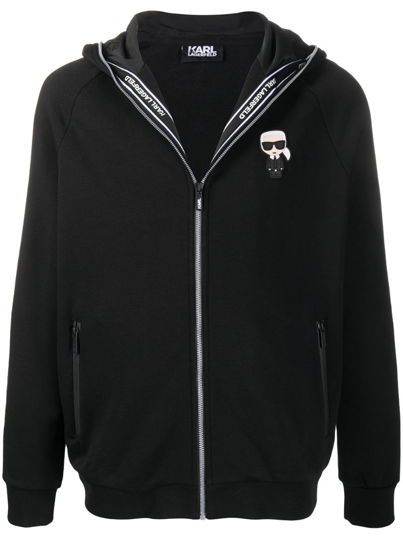 Karl Lagerfeld Logo-patch Zip-through Hooded Sweatshirt In Black