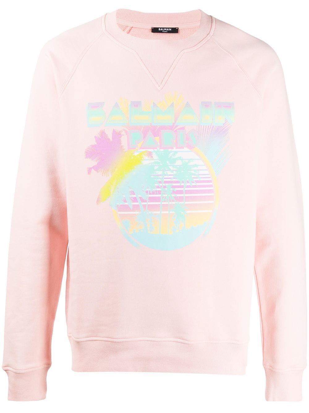 Shop Balmain Graphic Print Cotton Sweater In Pink