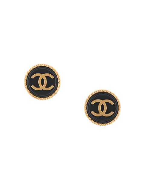 Shop gold & black Chanel Pre-Owned 1996 CC button earrings with Express ...
