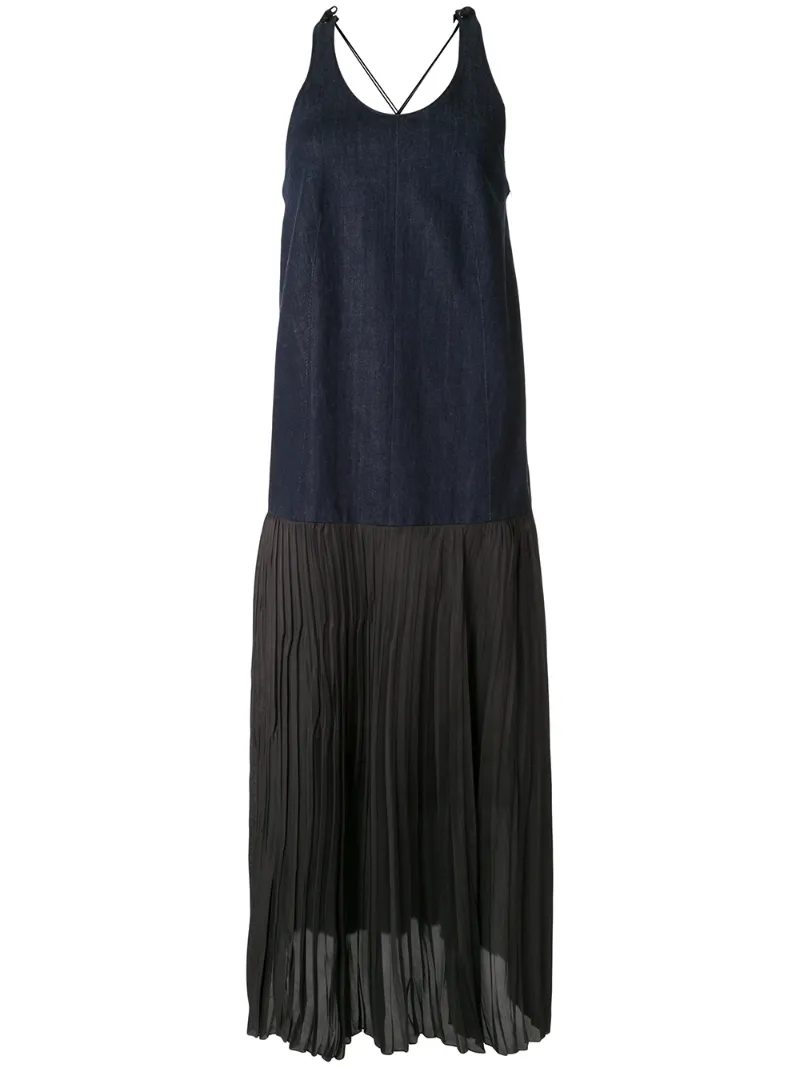 MULLER OF YOSHIOKUBO SLEEVELESS PLEATED DENIM DRESS