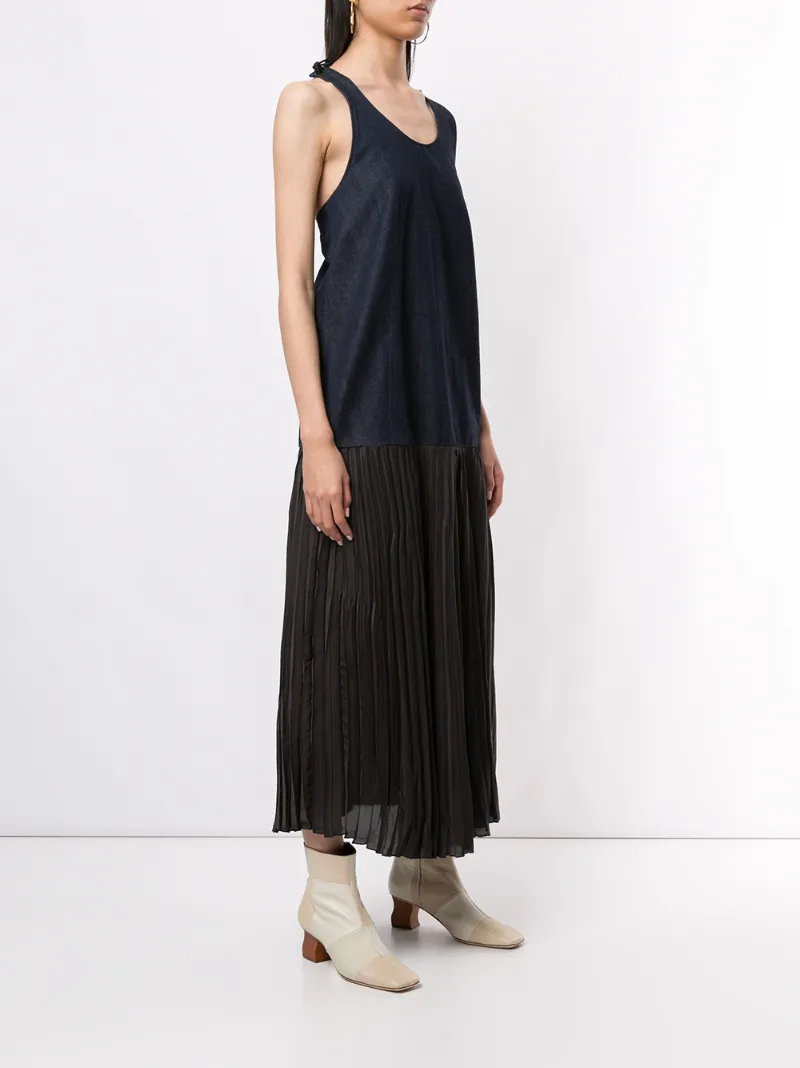 MULLER OF YOSHIOKUBO SLEEVELESS PLEATED DENIM DRESS