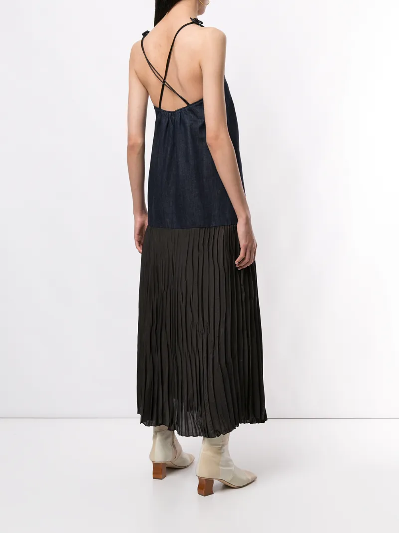 MULLER OF YOSHIOKUBO SLEEVELESS PLEATED DENIM DRESS