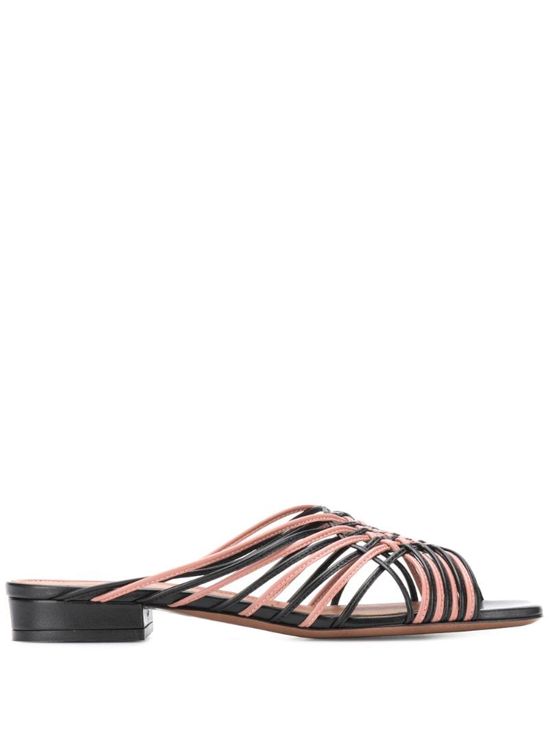 Shop L'autre Chose Woven Strappy Sliders In Black+rosa Antico