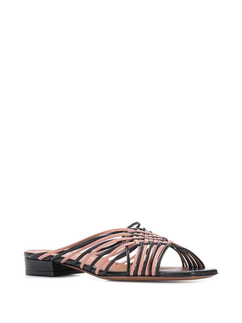 Shop L'autre Chose Woven Strappy Sliders In Black+rosa Antico