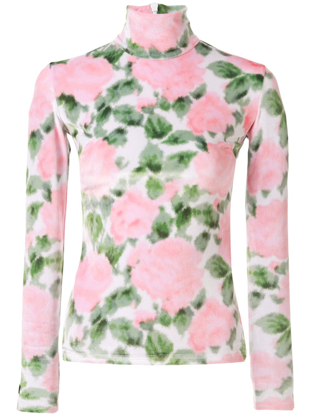 Richard Quinn Rose Print Velour Blouse In Pink