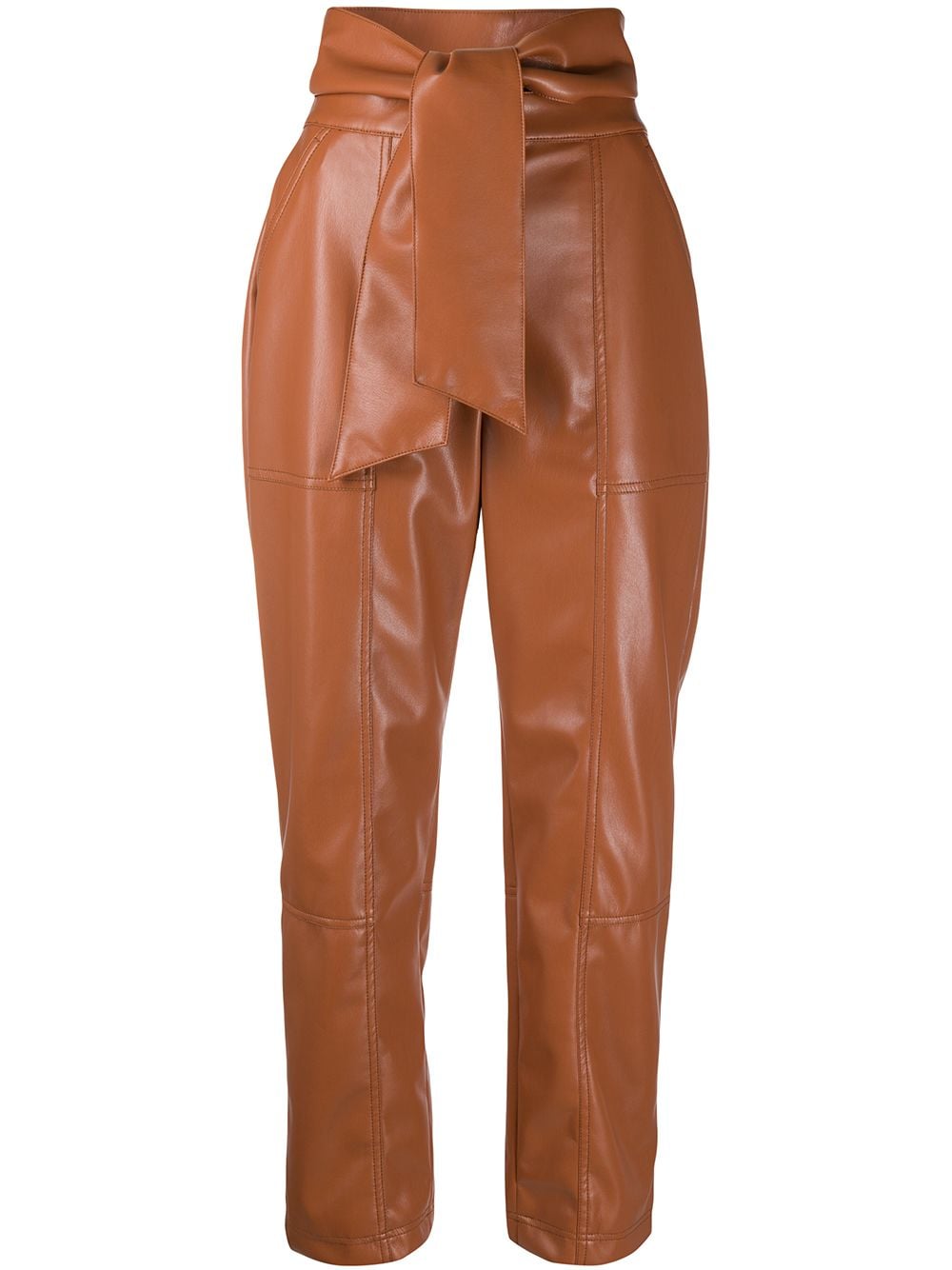 Jonathan Simkhai Tie-waist Faux Leather Cropped Trousers In Brown