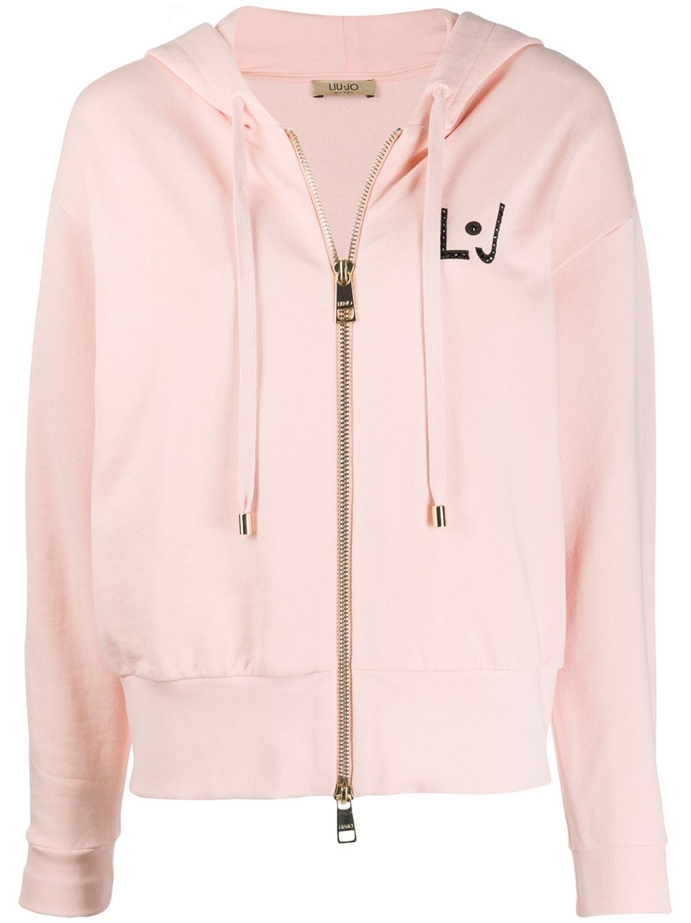 Liu •jo Rhinestone-logo Zip-up Hoodie In Pink