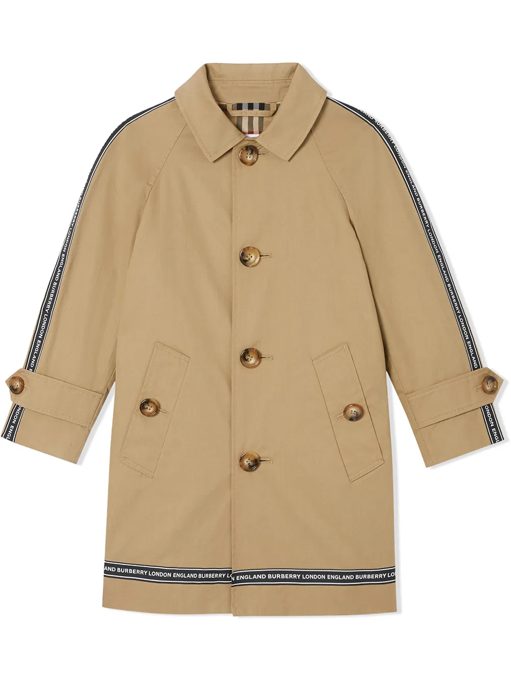 Shop Burberry Teen Logo Tape Car Coat In Neutrals