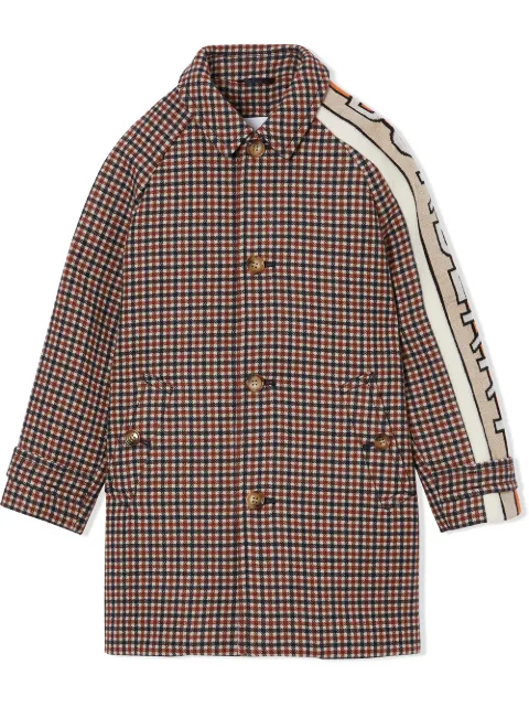Burberry Kids معطف كاروهات مزين بشعار الماركة