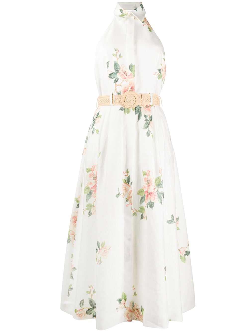 Zimmermann Floral Print Halterneck Linen Dress In White | ModeSens