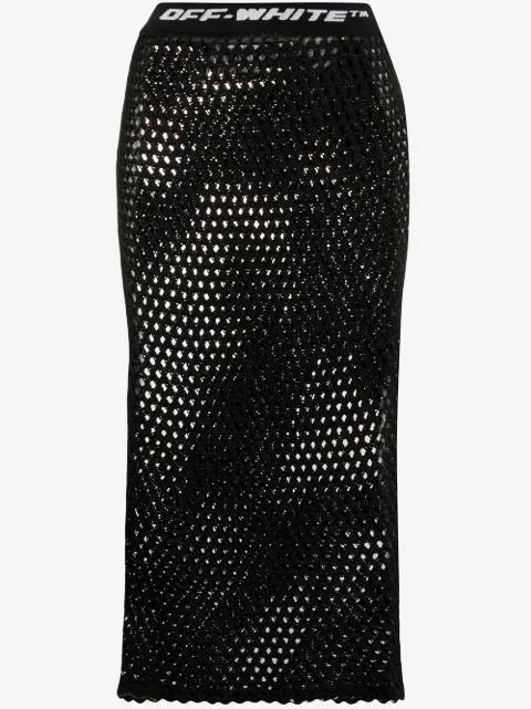 Off-White logo waistband fishnet skirt