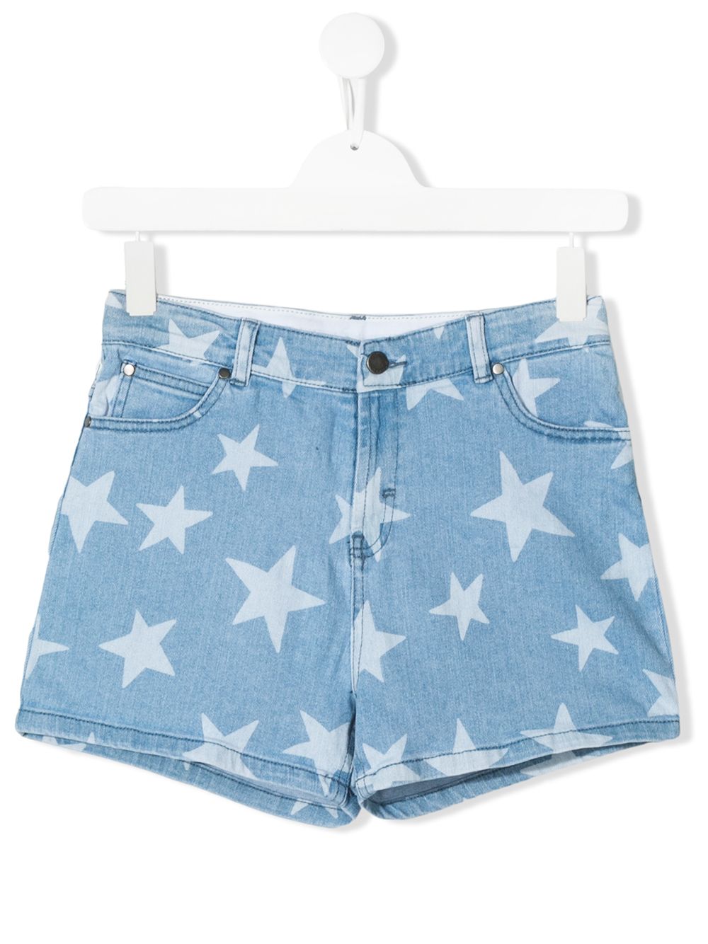 Stella Mccartney Teen Star Print Denim Shorts In Blue