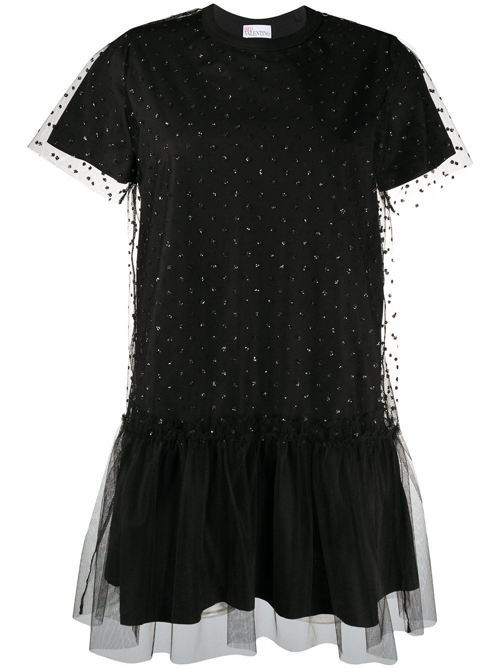 Red Valentino Tulle Panel T-shirt Dress In Black