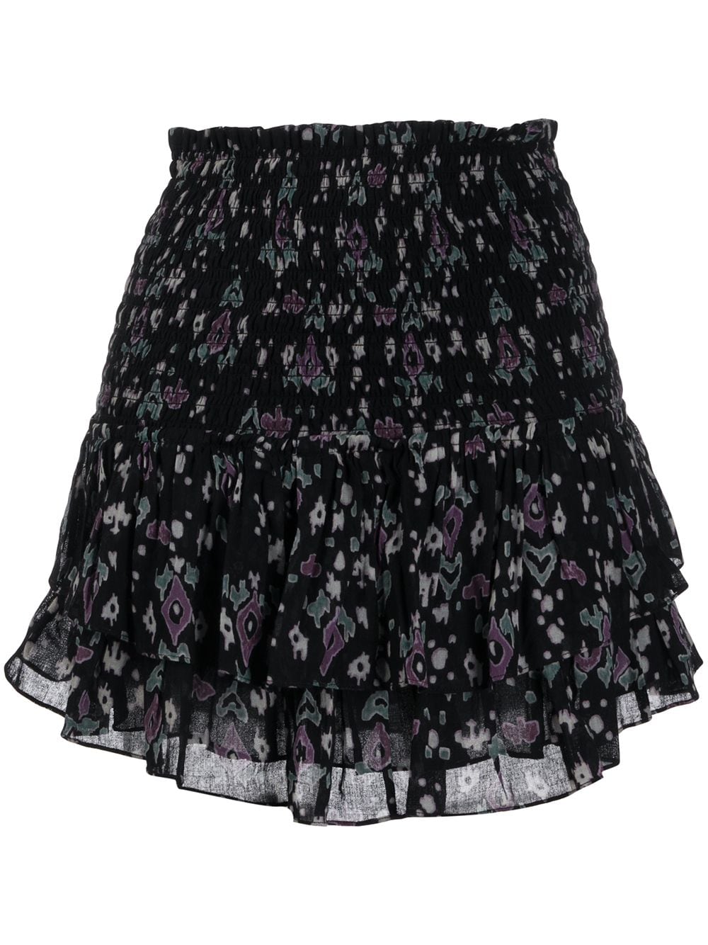 Isabel Marant Étoile Ruched Layered Leopard Print Skirt In Black