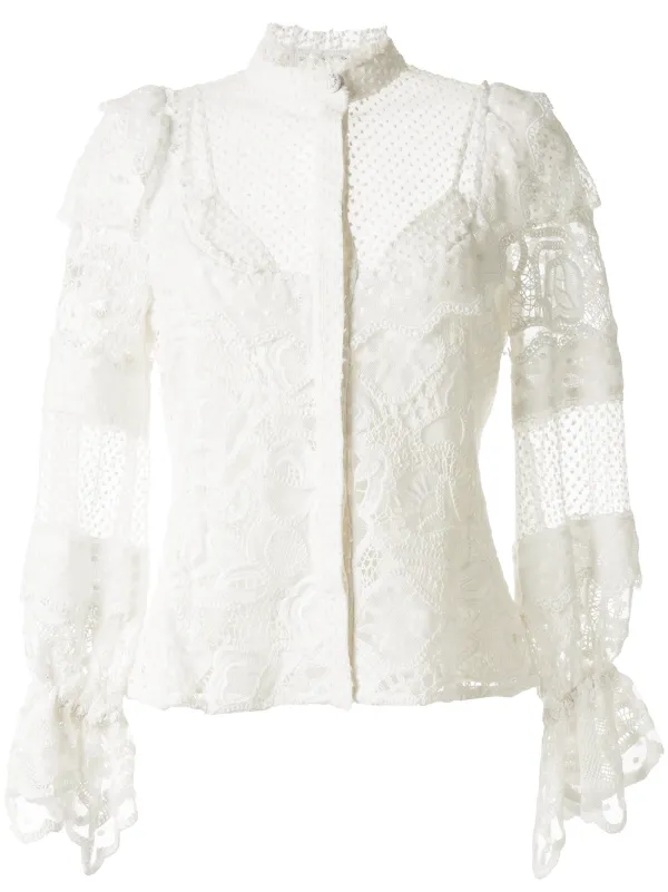 white lace ruffle blouse