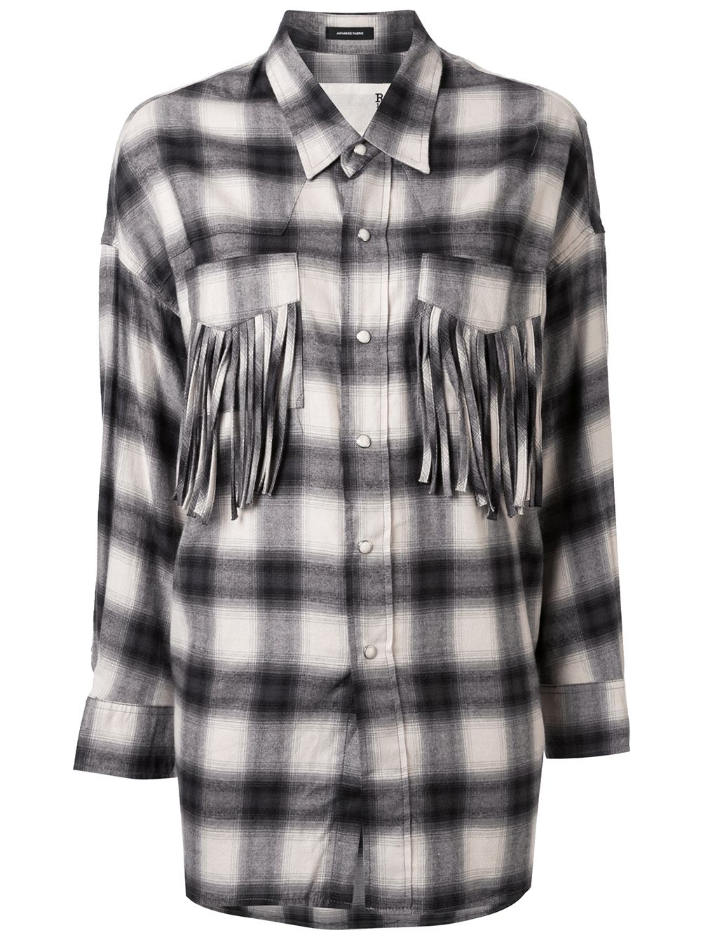 Shop R13 Fringed Pocket Plaid Shirt In Grey