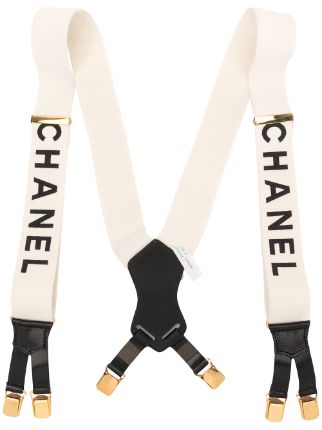 DSF Antique Jewelry Chanel Spring 1994 Black White Logo CC Suspenders