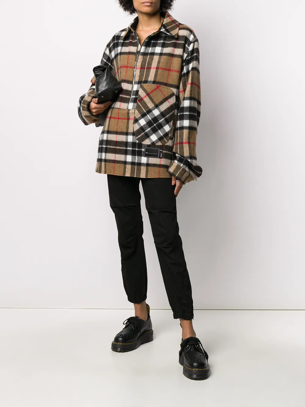 checked half-zip wool shirt