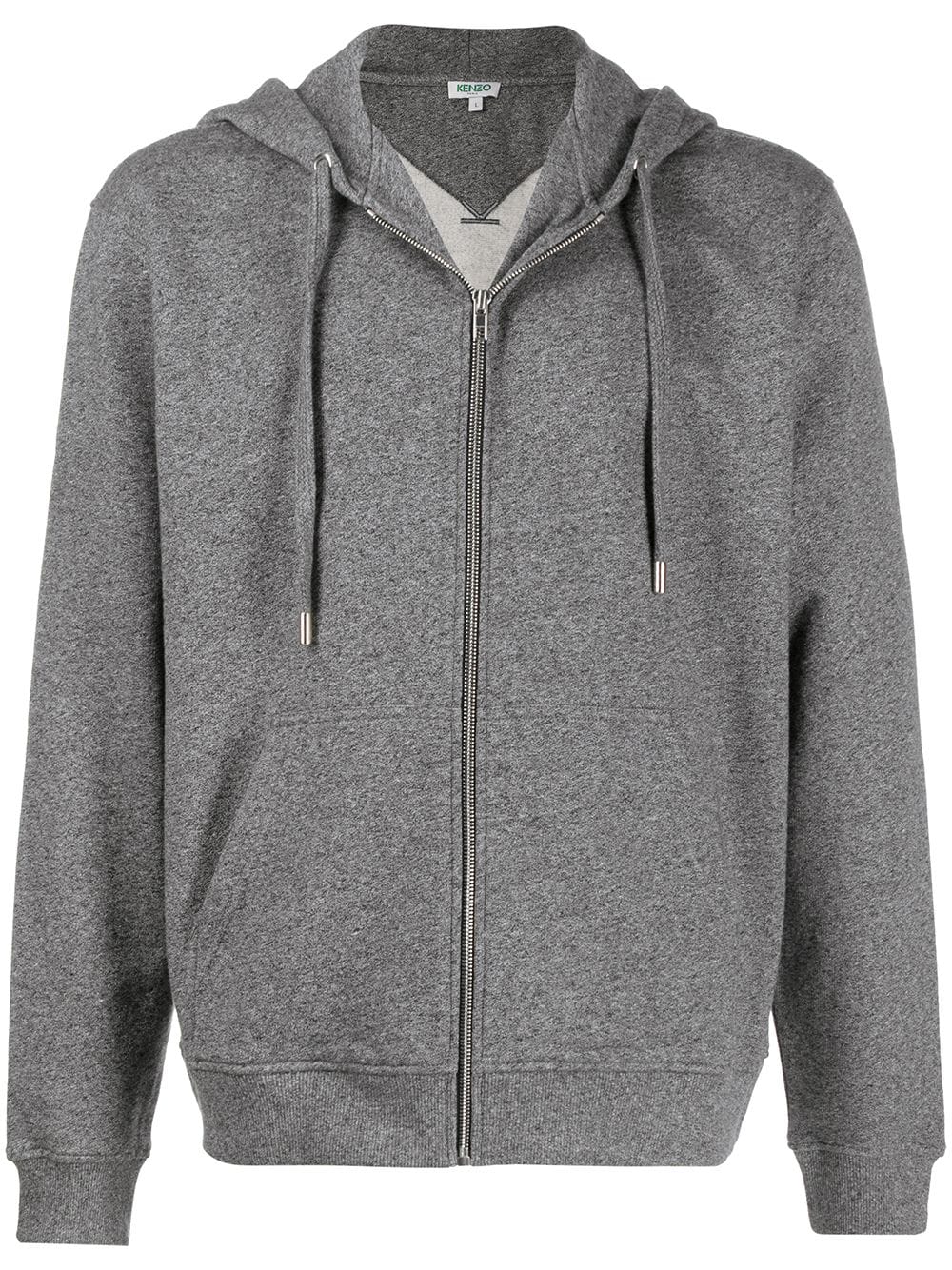 Shop Kenzo Logo Print Zip-up Hoodie In Grey