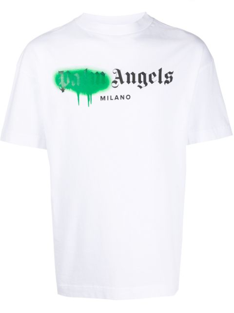 Shop white Palm Angels spray paint print T-shirt with Express Delivery ...