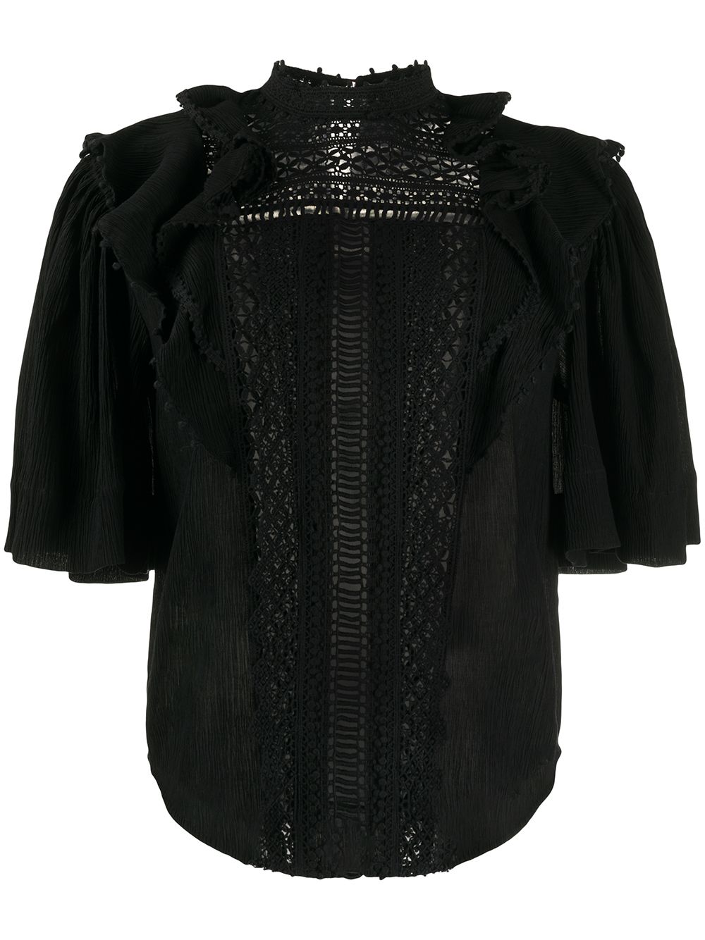 ISABEL MARANT LACE-INSERT SHORT-SLEEVE BLOUSE