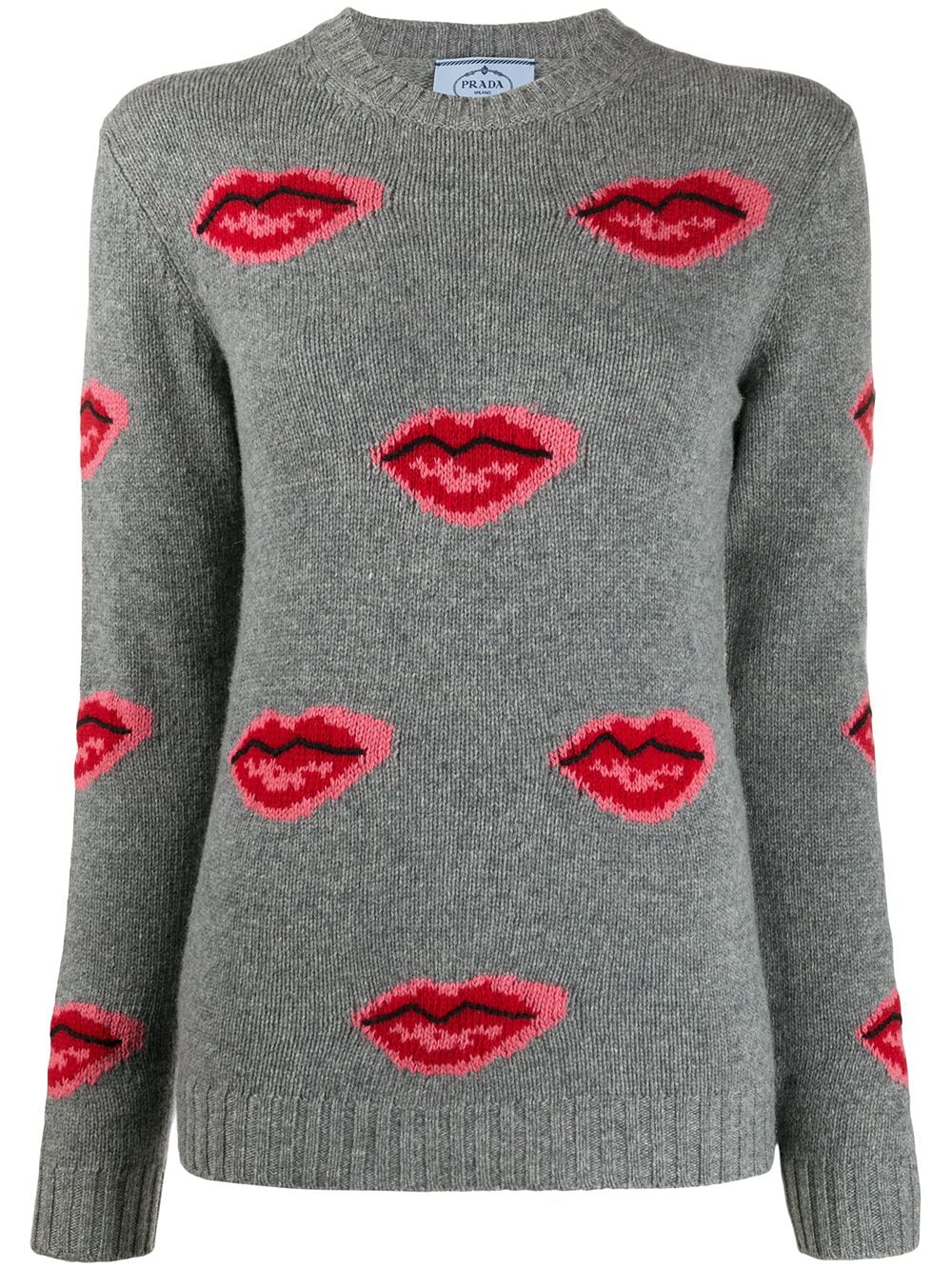 Prada Lips Knitted Jumper In Grigio+rosso