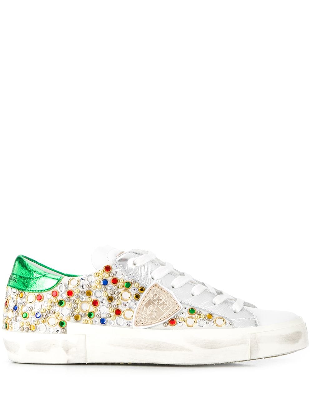 Philippe Model Paris Distressed Embellished Sneakers In White