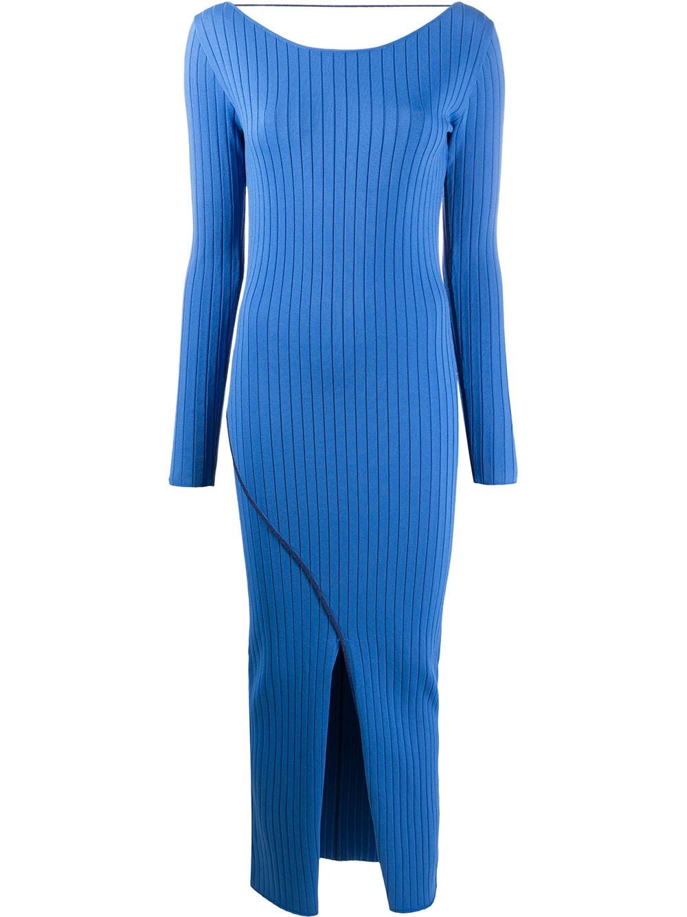 Patrizia Pepe Ribbed-knit Fitted Dress In Blue