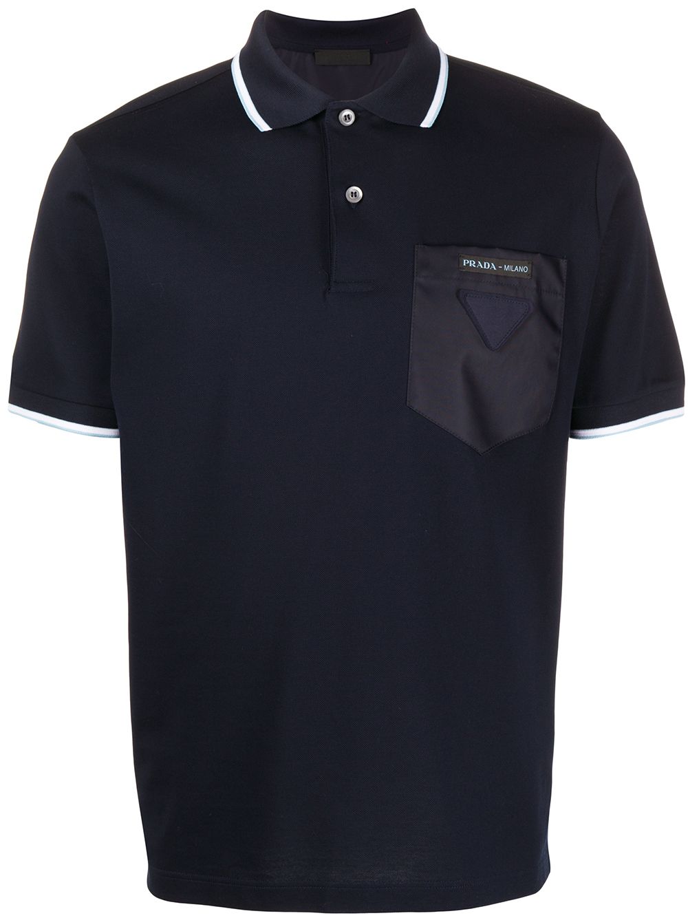 Shop Prada Contrasting Pocket Polo Shirt In Blue