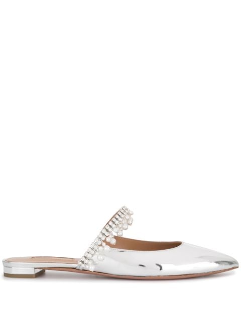 Shop Aquazzura Exquisite Flat Embellished Mules In Silver