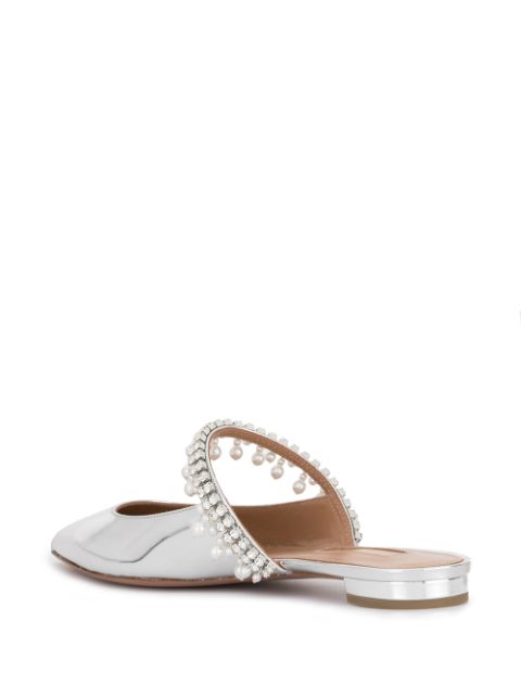 Shop Aquazzura Exquisite Flat Embellished Mules In Silver