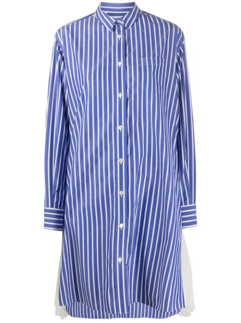 Shop Sacai Striped Shirt Dress In Blue