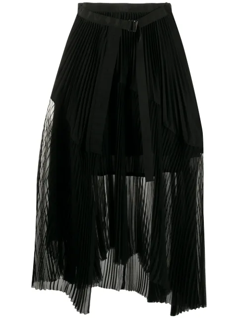 Sacai Asymmetric Pleated Skirt In Black