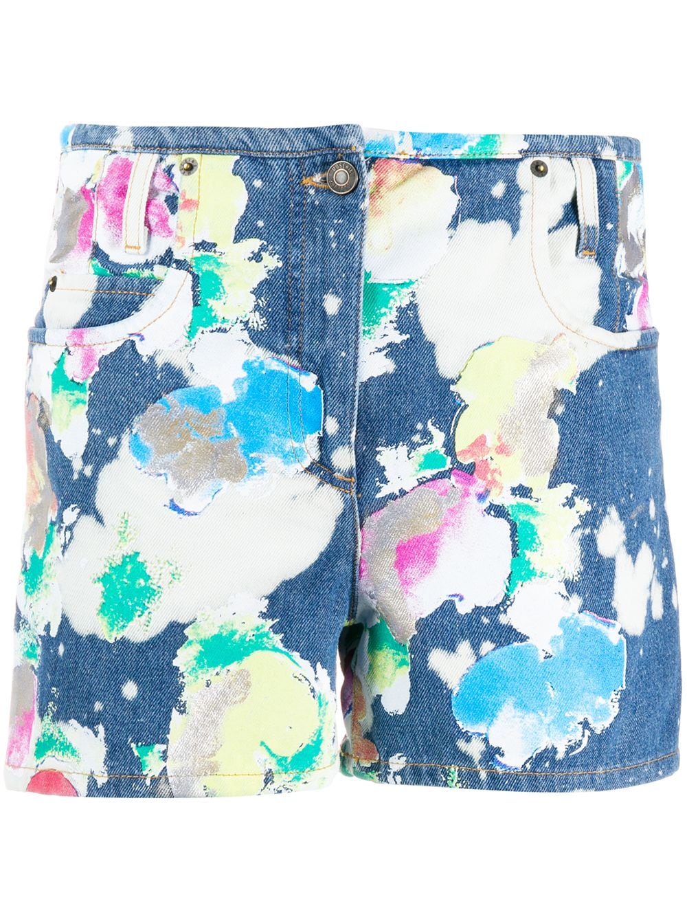 Moschino Bleach-painted Denim Shorts In Blue