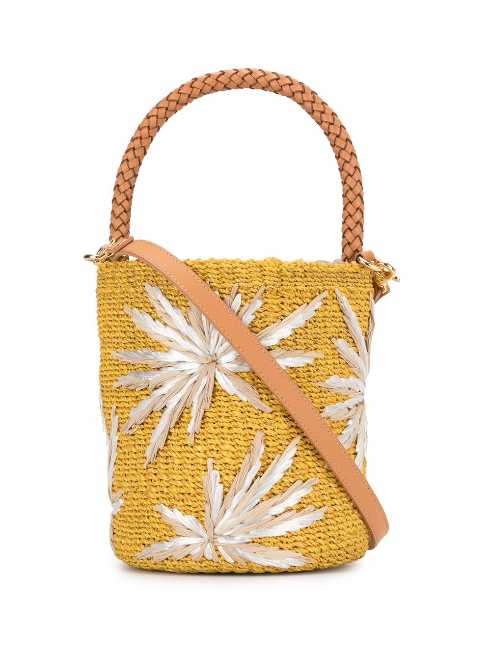 Aranaz Appliqué Woven Bucket Bag In Yellow