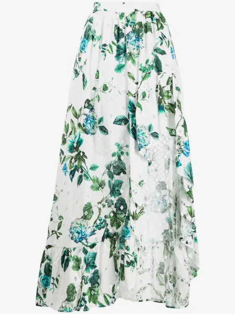 Blumarine asymmetric ruffled floral print skirt