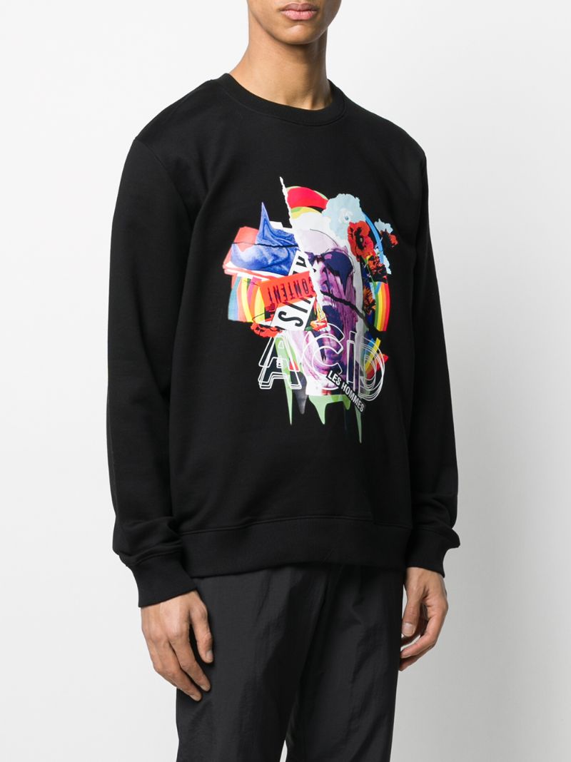 Shop Les Hommes Graphic-print Cotton Sweatshirt In Black