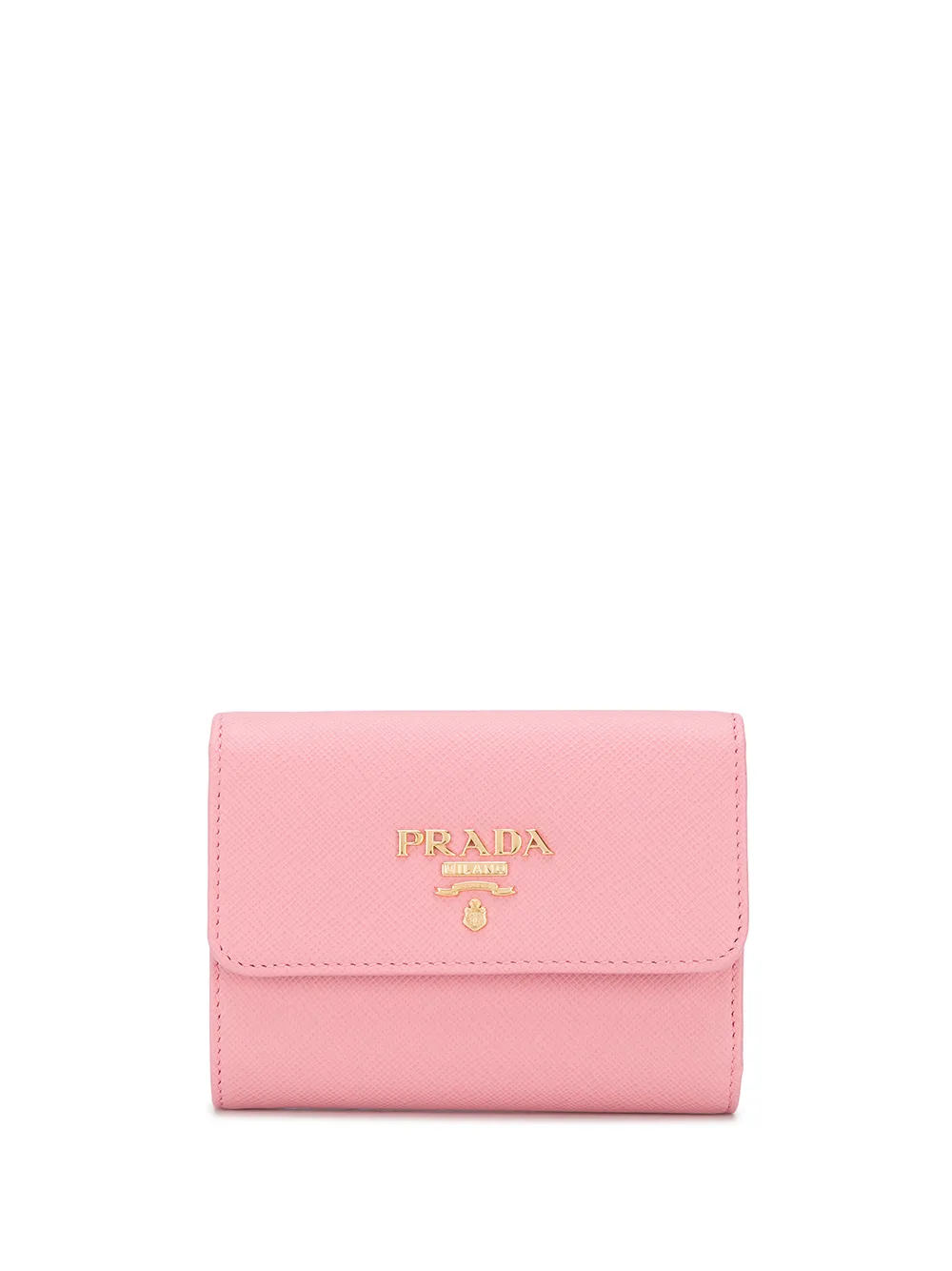 Prada Logo Plaque Tri-fold Wallet In Rosa