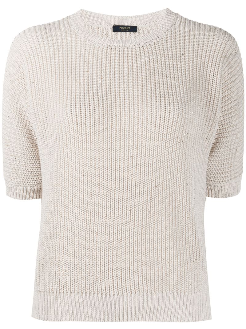 Shop Peserico Embellished Knit Jumper In Neutrals