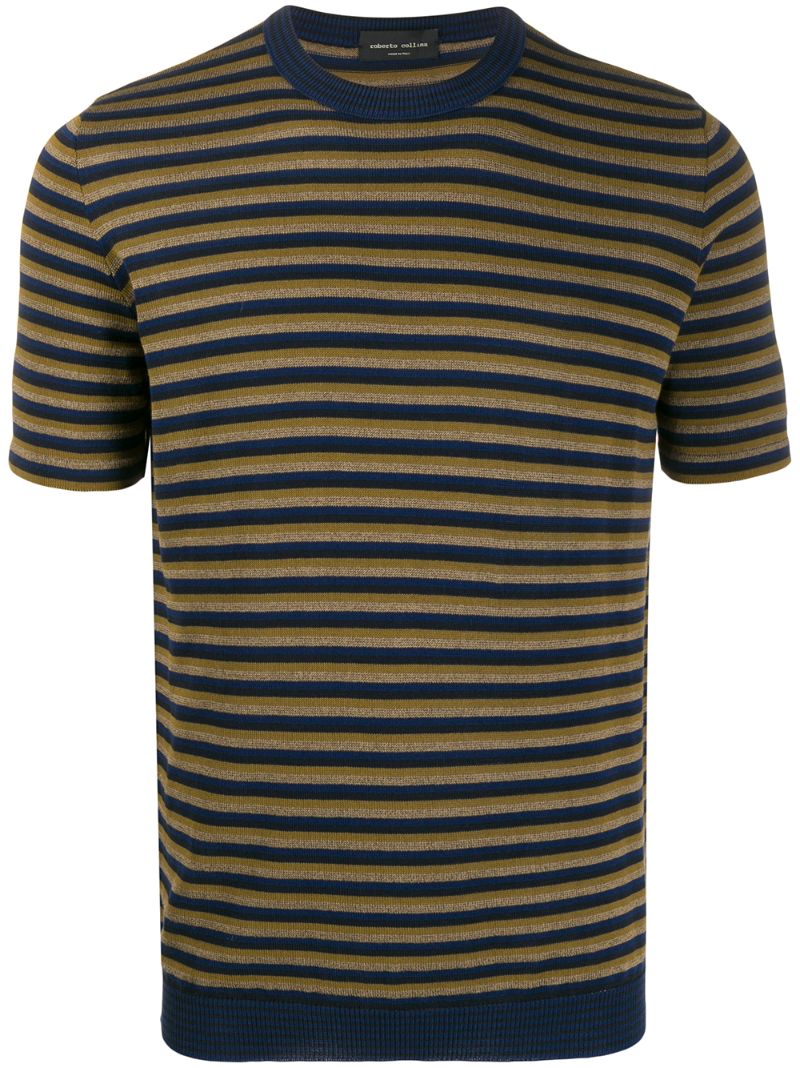 Roberto Collina Short-sleeved Striped T-shirt In Brown