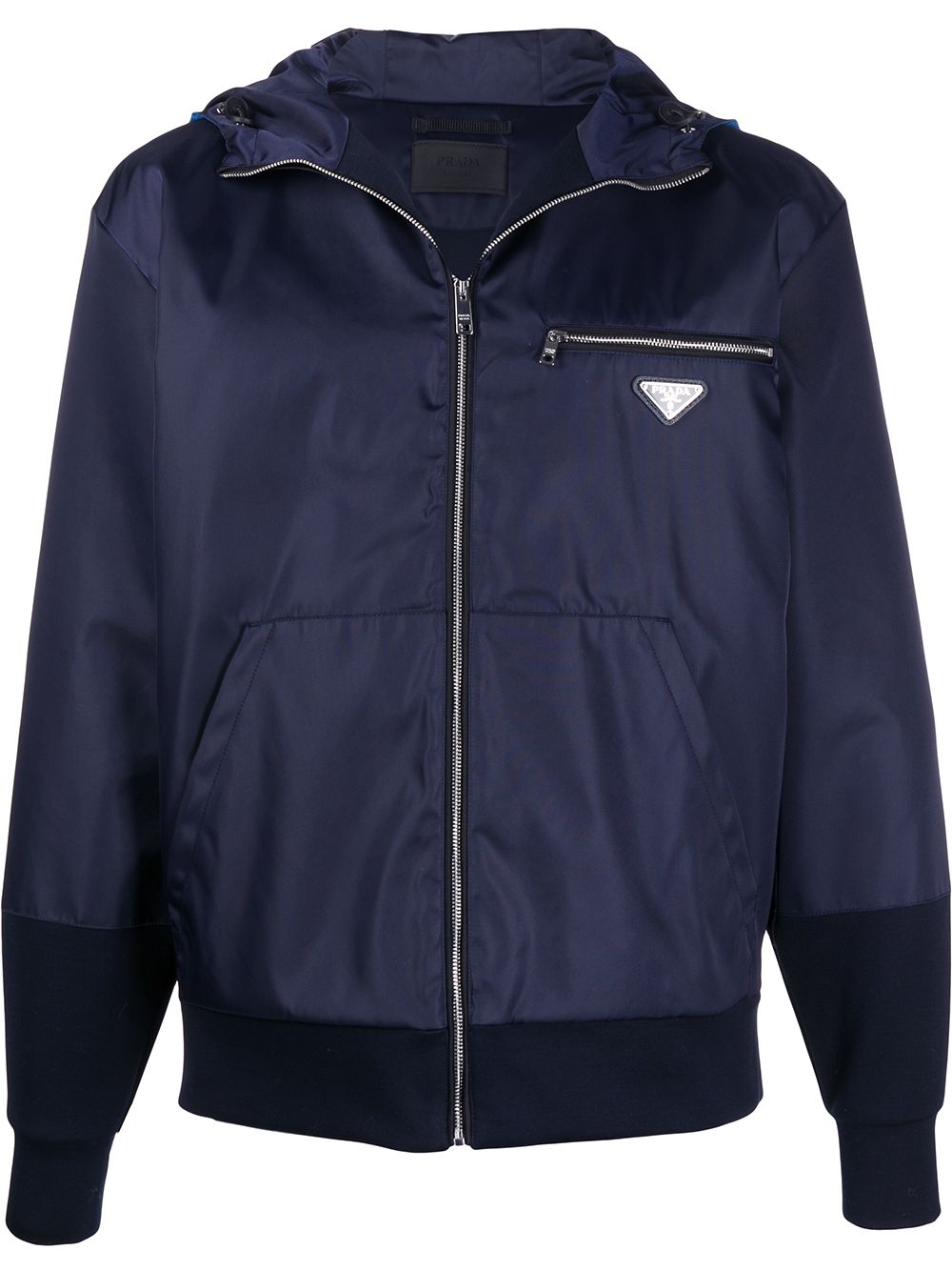 Prada Contrasting Hood Zipped Jacket In Blau