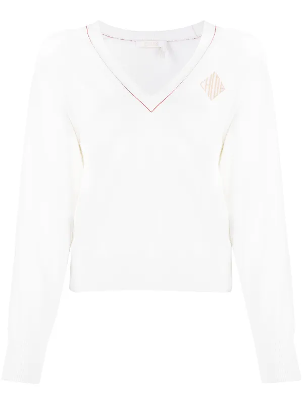 white v neck cropped jumper