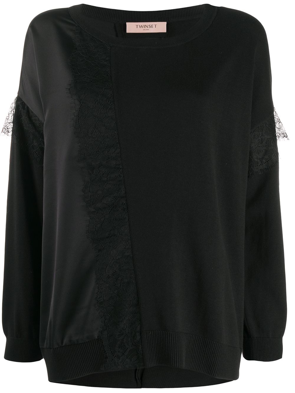 Twinset Lace-panels Knit Jumper In Black